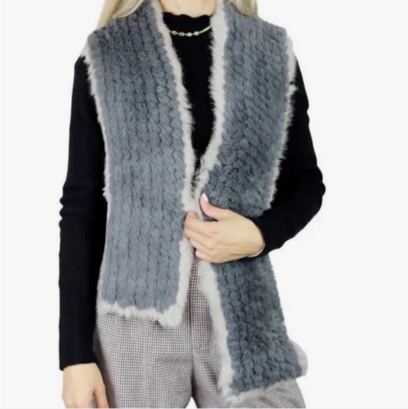 La Fiorentina Accessories - LA FIORENTINA TWO TONE FAUX FUR/REAL FUR MUFFLER/ SCARF - GRAY/GREY